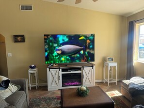 Smart TV, DVD player, video library, stereo