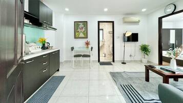 Lägenhet Standard - 1 sovrum | Skrivbord, arbetsyta för laptop, ljudisolering och strykjärn/strykbräda