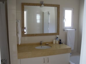 Ensemble baignoire-douche, séchoir à cheveux, serviettes fournies
