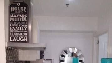 Fridge, microwave, stovetop, electric kettle