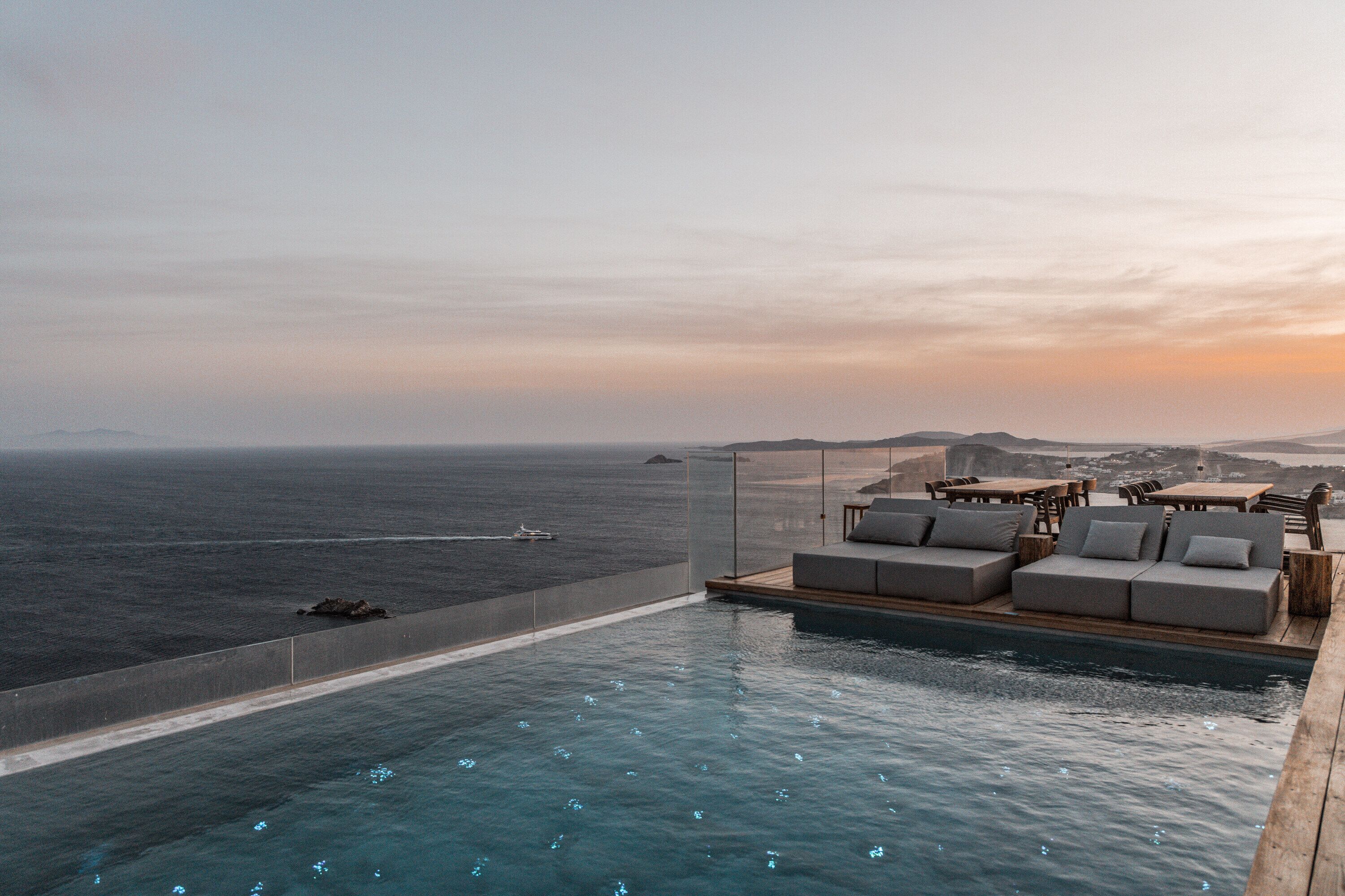 Outdoor pool, pool loungers