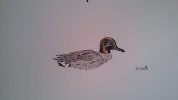 Un pato de cabeza roja y cuerpo gris.