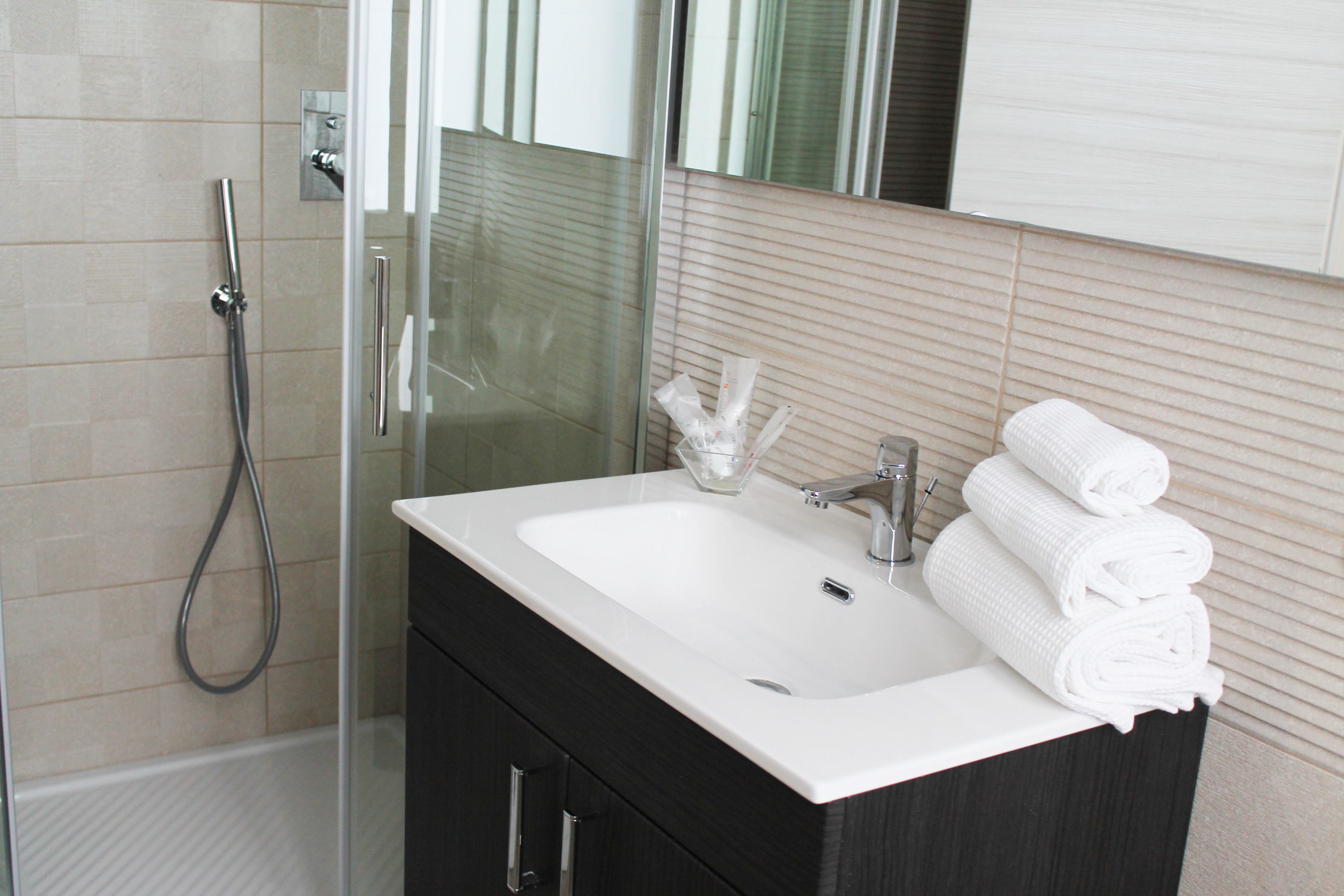 Shower, free toiletries, hair dryer, bidet