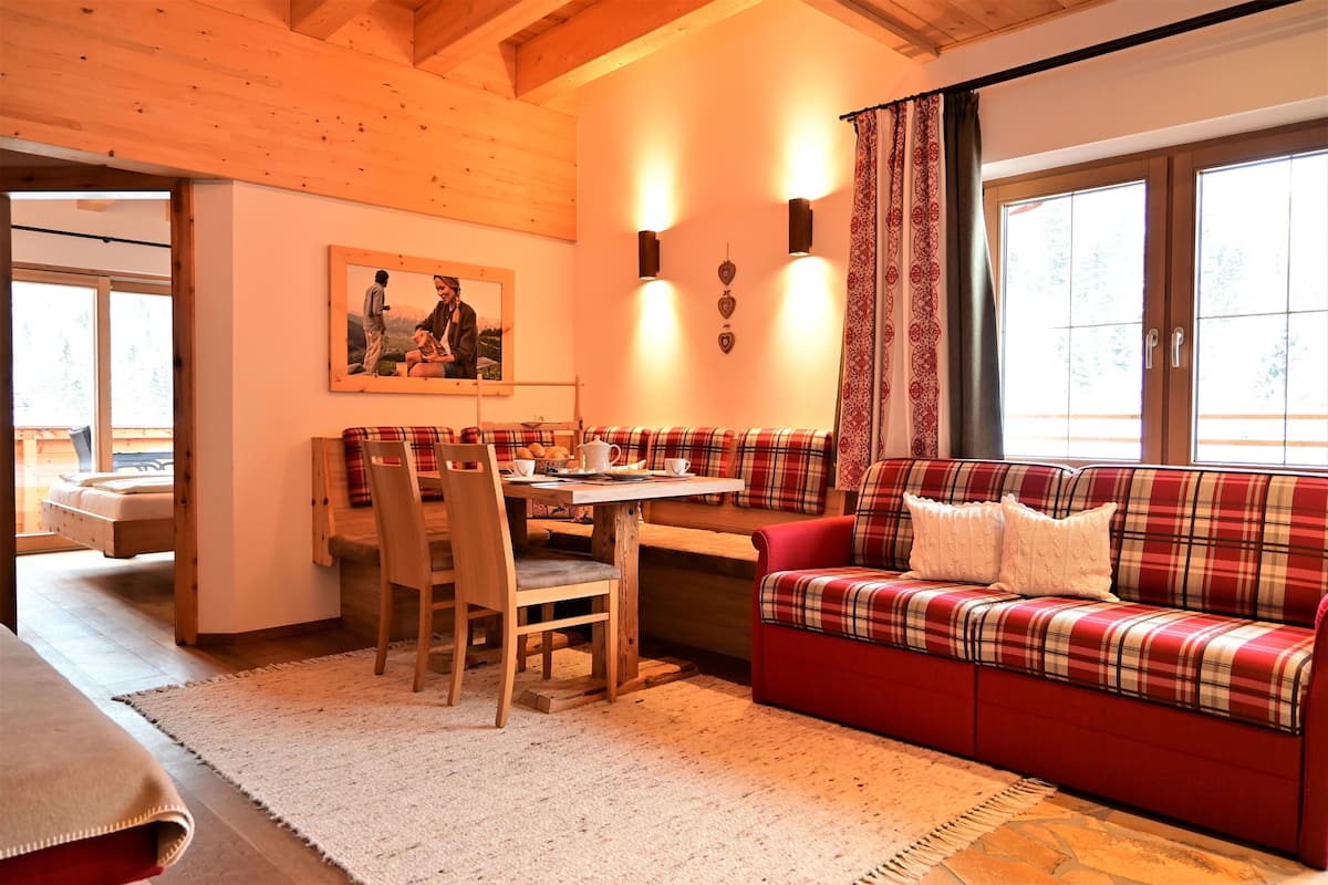 Departamento superior, 2 habitaciones, para no fumadores (Grünstein incl. cleaning fee 90 EUR) | Área de sala de estar | Televisión de pantalla plana de 100 cm con canales vía satélite