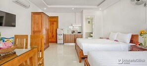 Desk, free WiFi, bed sheets