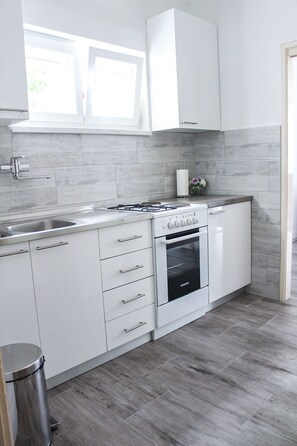 Apartment | Eigene Küche | Kühlschrank, Ofen, Herdplatte, Wasserkocher