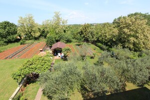Chambre avec lits jumeaux, balcon | Vue sur le jardin