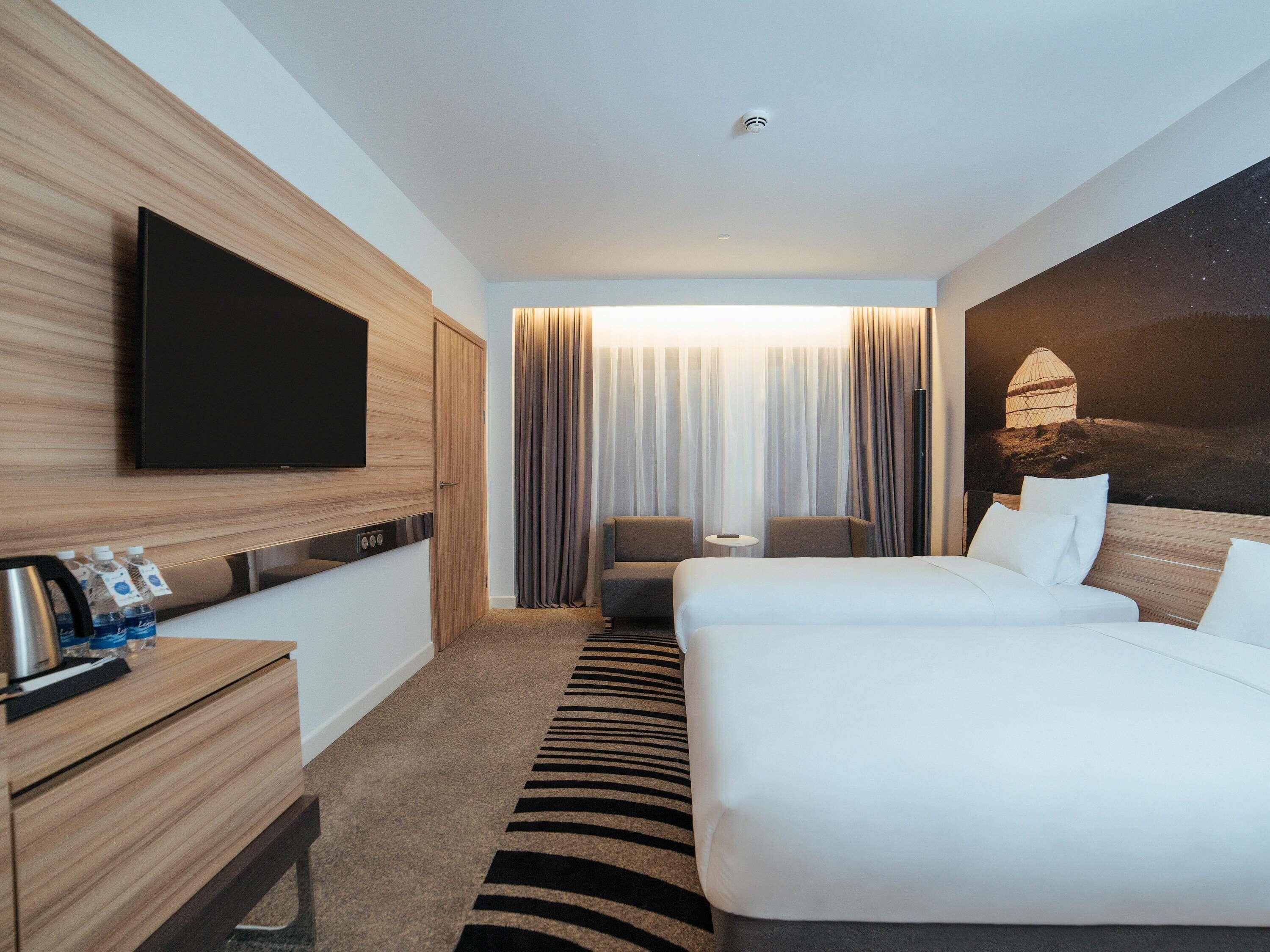 Minibar, desk, laptop workspace, soundproofing