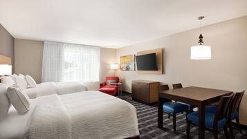 Pillow-top beds, desk, laptop workspace, iron/ironing board