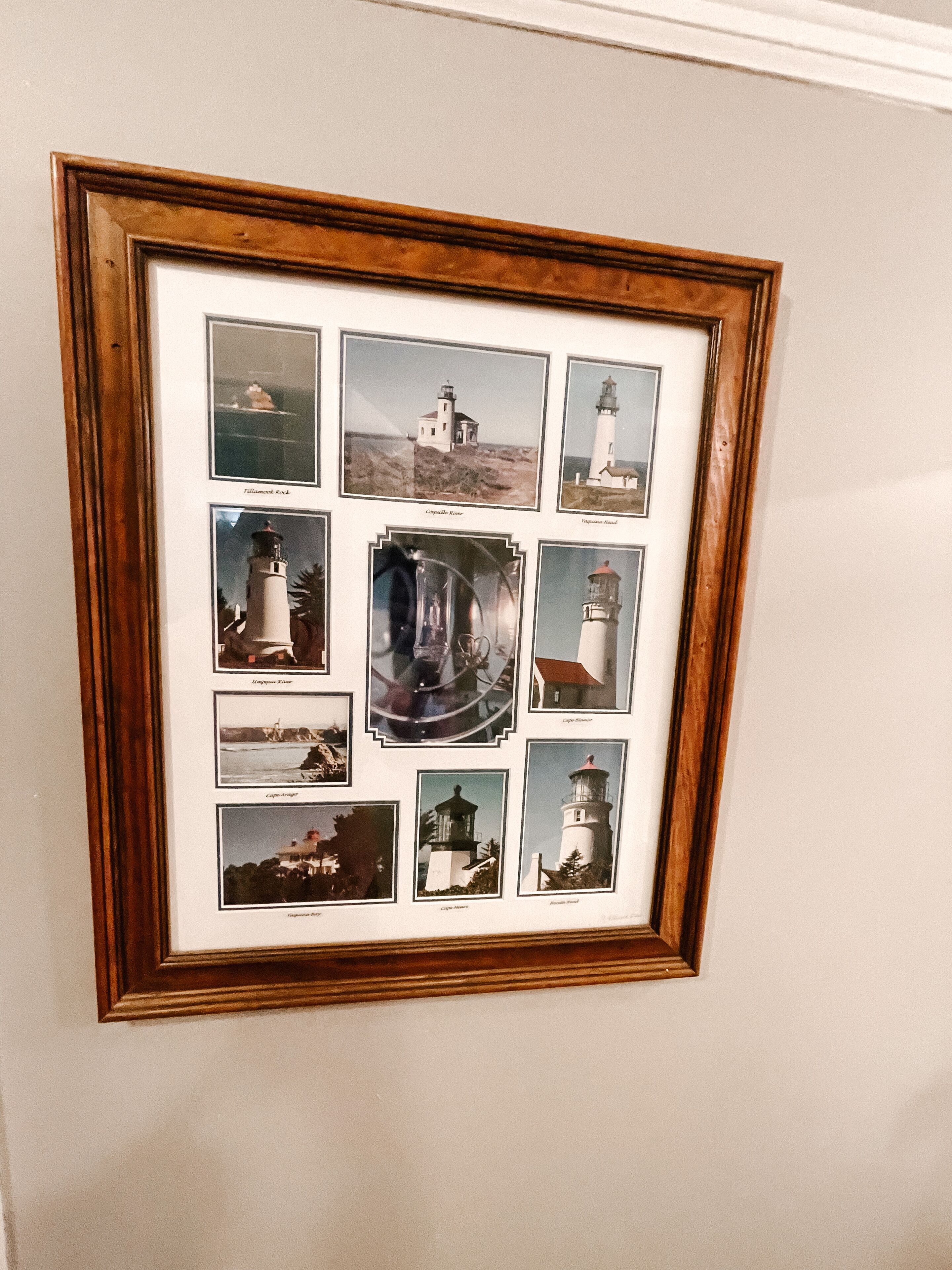 A framed collage of various lighthouse photographs.