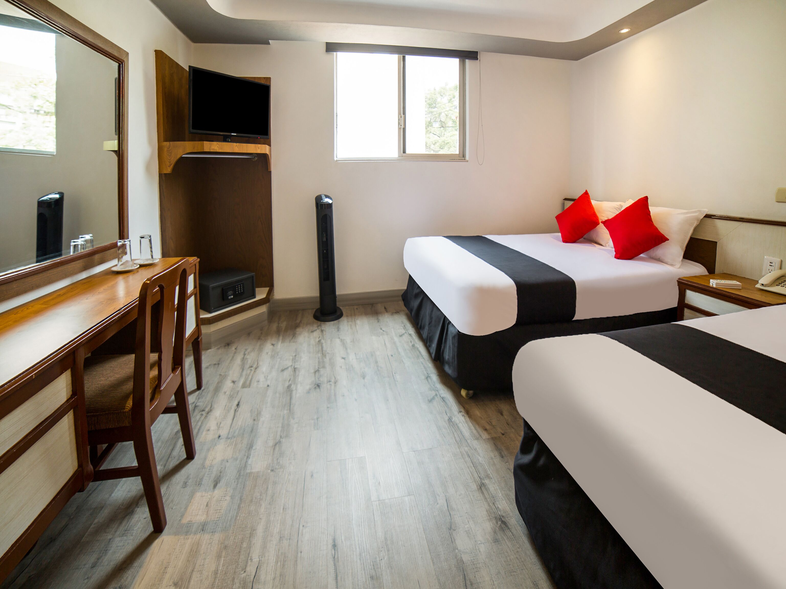 deluxe room, 2 double beds | in-room safe, desk, iron/ironing board, free wifi