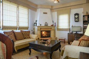 TV, fireplace