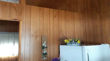 Basic Cabin, 2 Double Beds, Lake View | Private kitchen | Full-size fridge, microwave, oven, stovetop