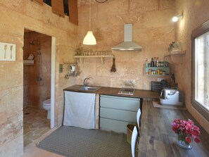 Fridge, microwave, oven, coffee/tea maker