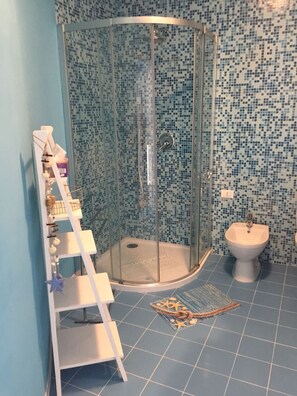 Shower, free toiletries, hair dryer, bidet