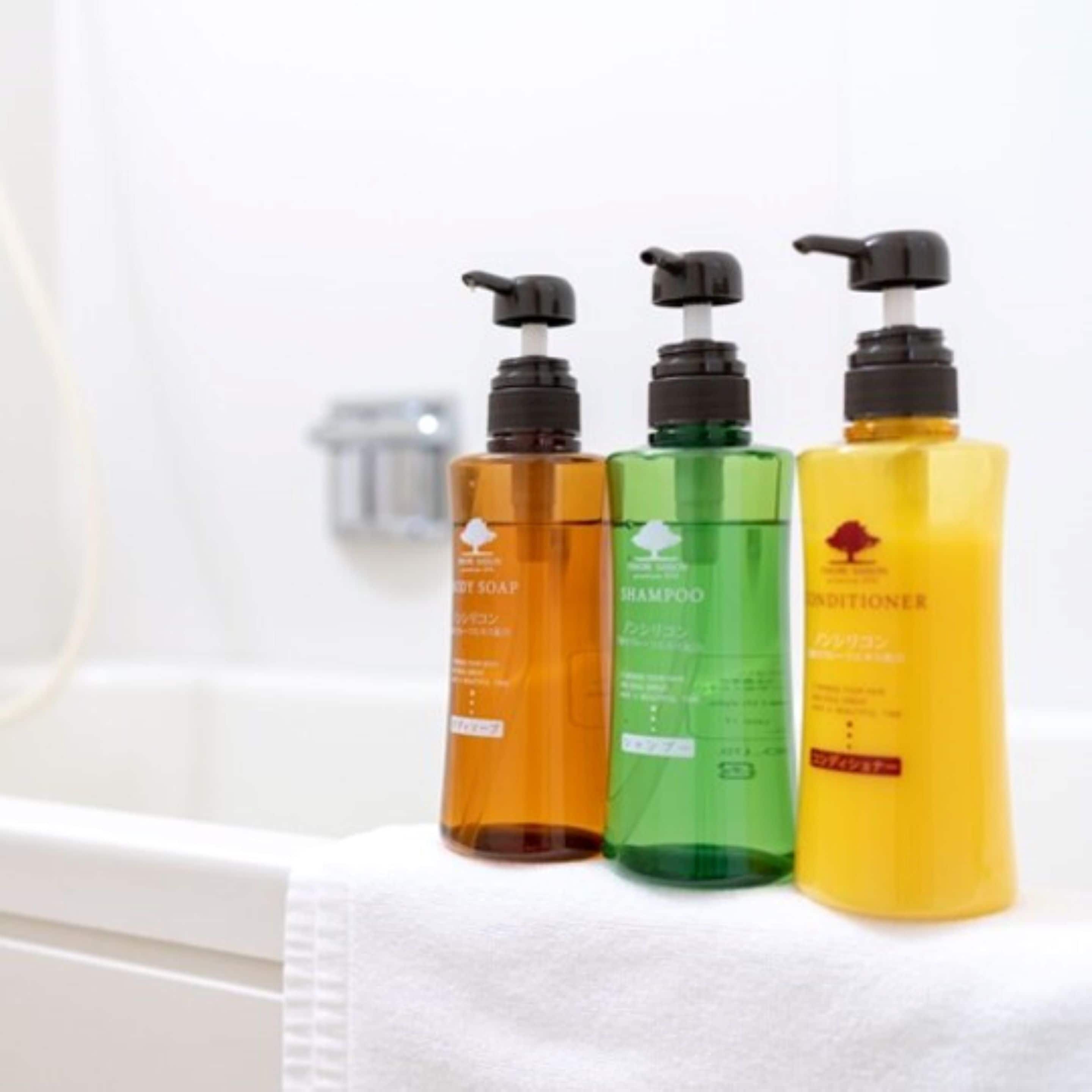 free toiletries, slippers, towels