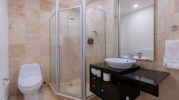 Bathtub, hair dryer, towels