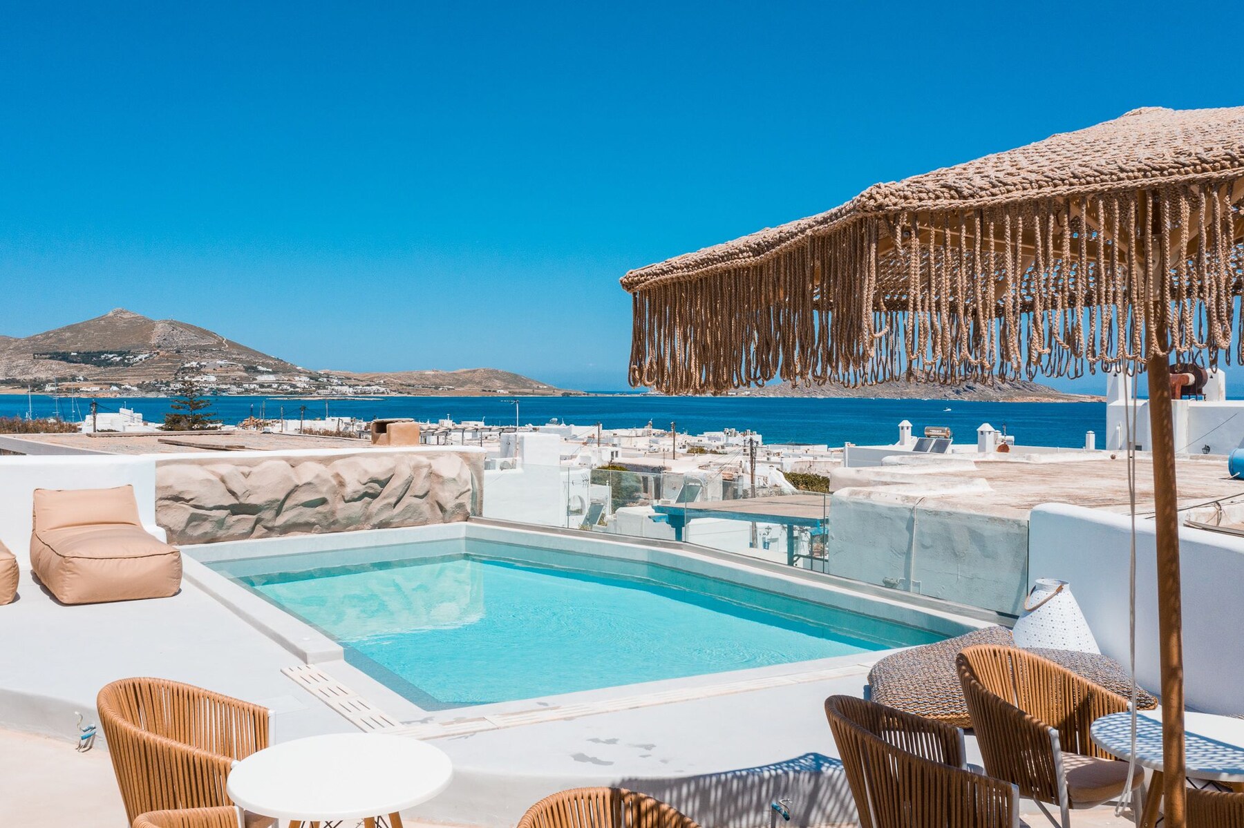 Seasonal outdoor pool, pool umbrellas, pool loungers