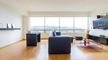 TV, books, stereo, offices
