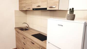 Fridge, oven, stovetop, cookware/dishes/utensils