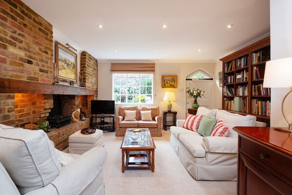 Una televisión, una chimenea