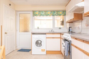 Fridge, microwave, oven, toaster