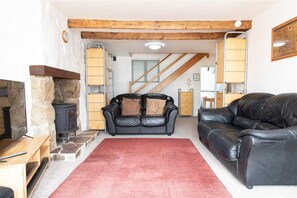 TV, fireplace - Seaspray, Penzance, sea views far across the Bay (Penzance)