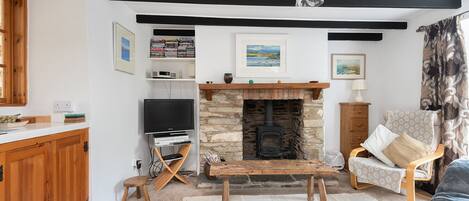 TV, fireplace