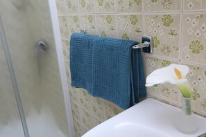 Monolocale, al piano terra | Bagno | Doccia, asciugacapelli, asciugamani