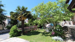 A well-maintained garden with various plants and a palm tree. - Studio Sea (Rovinj)