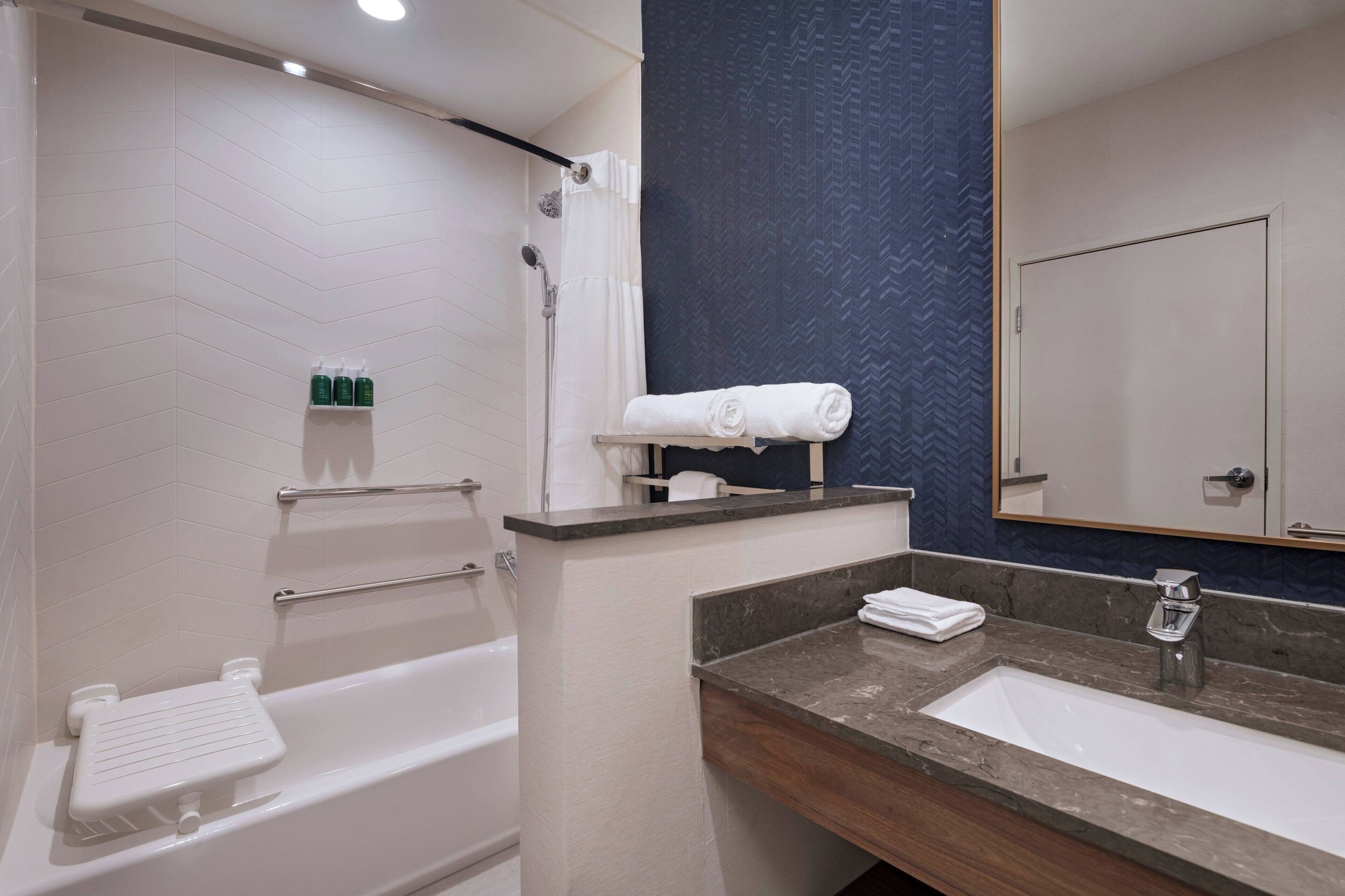 free toiletries, hair dryer, towels