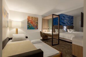 A hotel room with two beds, a desk, a chair, and a large window. - SpringHill Suites by Marriott Bradenton Downtown/Riverfront (Bradenton)