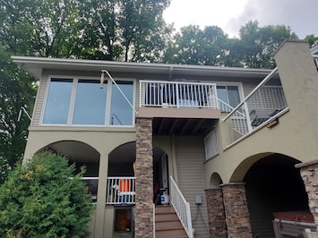 Renter Entry with Private Porch Overlooking Lake and Hot Tub
