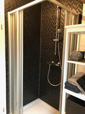 Shower, hair dryer, towels, soap - Beautiful apartment with large sun terrace - Apartment Elegance (Höheischweiler)