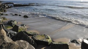A rocky beach with waves crashing onto the shore. - Rarely Available Oceanfront Penthouse (San Diego)