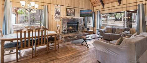 TV, fireplace, DVD player, foosball