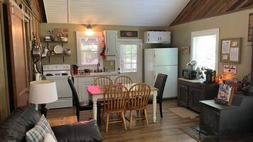 TV, fireplace, DVD player, books