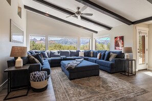 TV, fireplace, DVD player, table tennis - Dream Estate With Elevated Red Rock Views From Deck & Hot Tub Serene+Backyard Games! (Sedona)