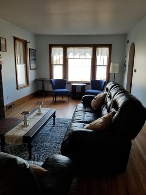 Smart TV, fireplace, DVD player, foosball