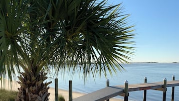 On the beach, sun-loungers, beach towels