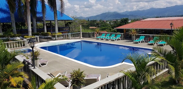 Outdoor pool, pool loungers