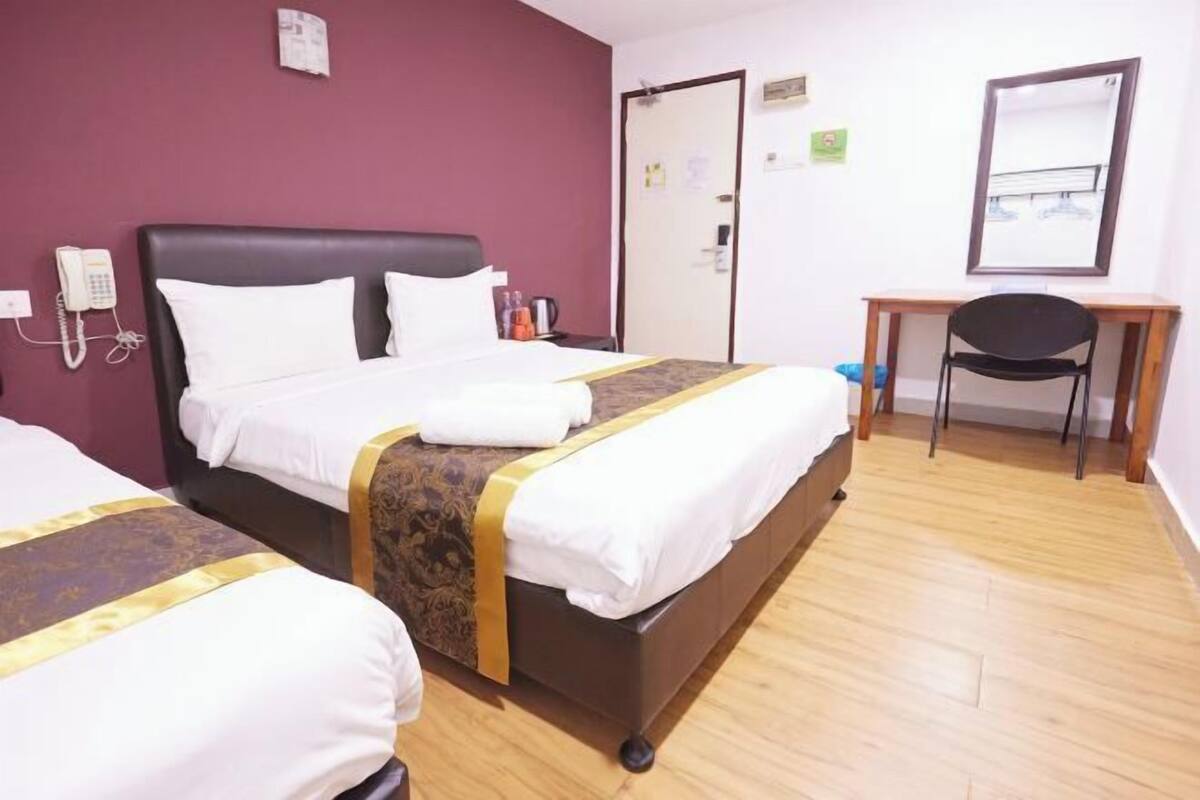 Desk, blackout curtains, iron/ironing board, free WiFi