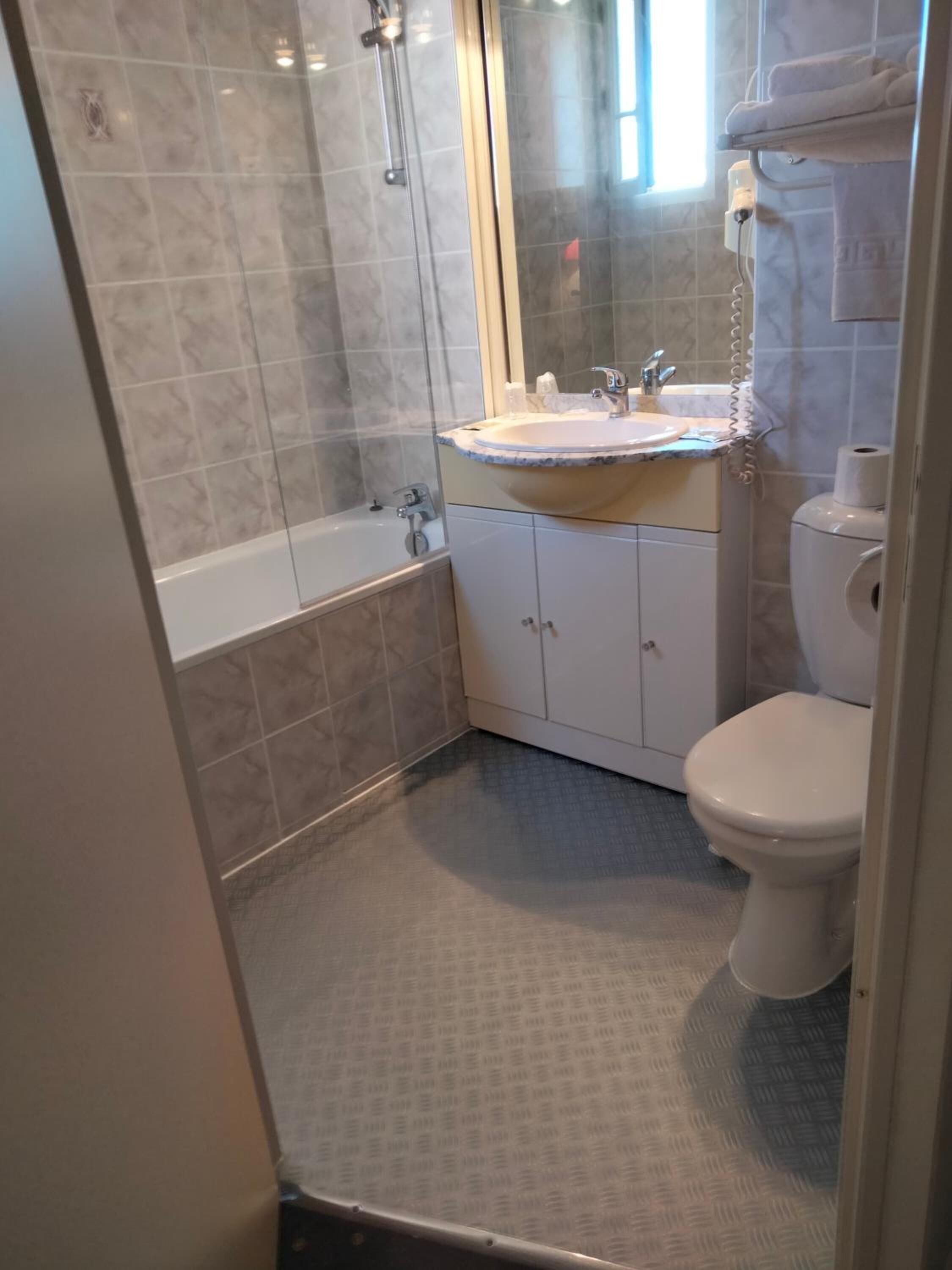 free toiletries, hair dryer, towels