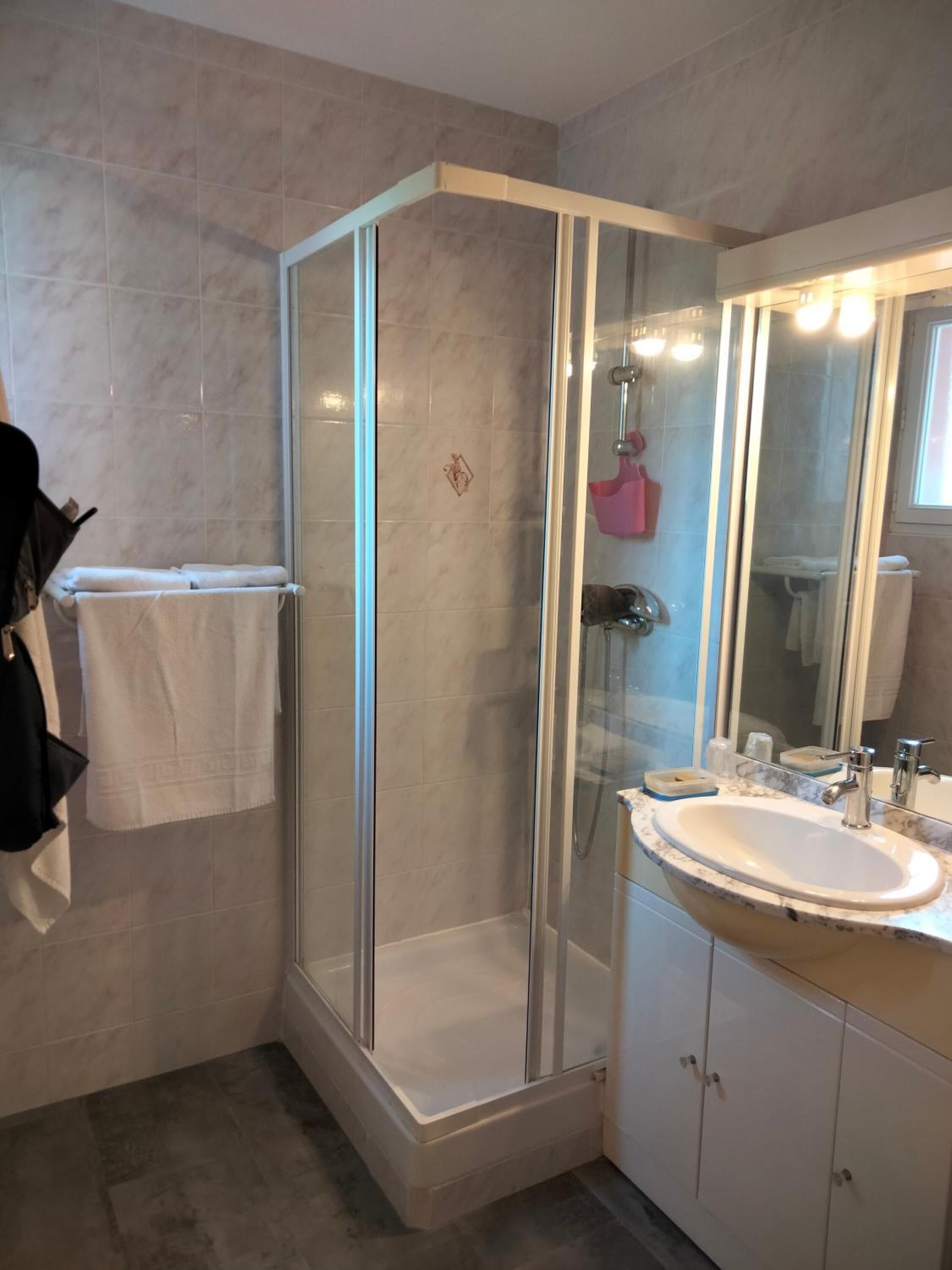 free toiletries, hair dryer, towels