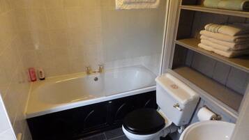 Suite | Bathroom | Shower, hair dryer, towels