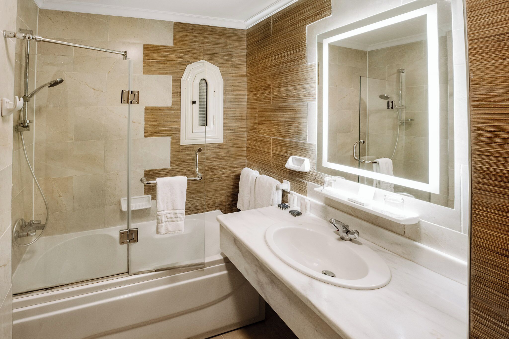 bathtub, deep-soaking bathtub, hair dryer, bathrobes