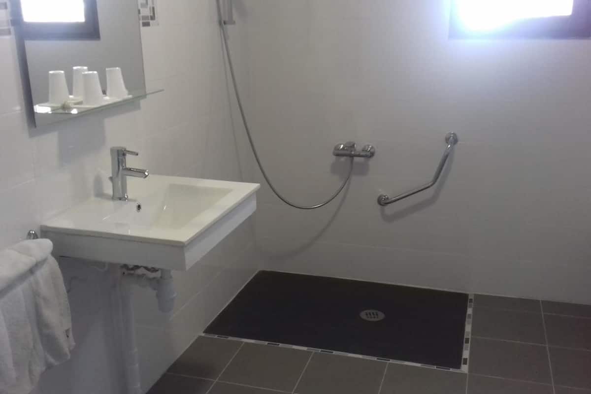 shower, free toiletries, hair dryer, towels