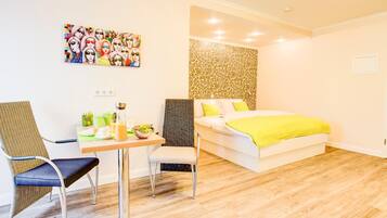 Hypo-allergenic bedding, desk, blackout curtains, soundproofing