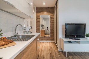 Huoneisto | 1 makuuhuone, silitysrauta/-lauta, ilmainen Wi-Fi, vuodevaatteet