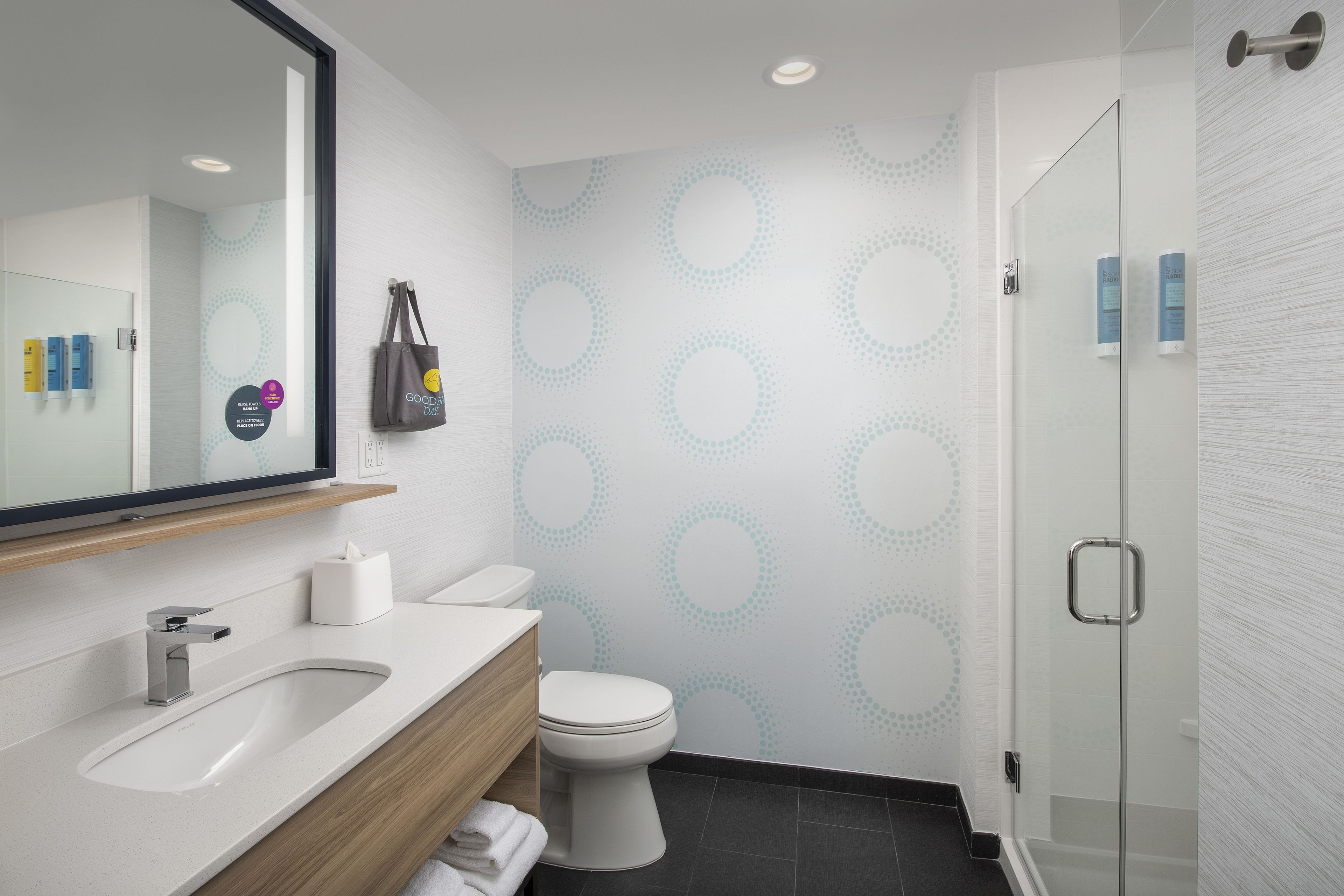 free toiletries, hair dryer, towels